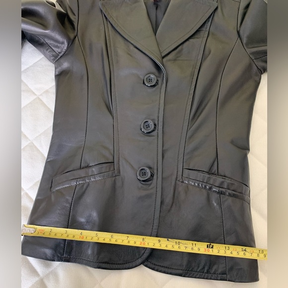 Danier Black Genuine Leather Blazer Button Jacket Goth Matrix Double Collar XXS - Picture 16 of 16